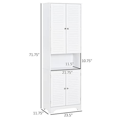 HOMCOM Tall Narrow Bathroom Storage Cabinet with Doors and Shelves, White | Shelf Adjustability, Freestanding, Linen Cabinet - color: White