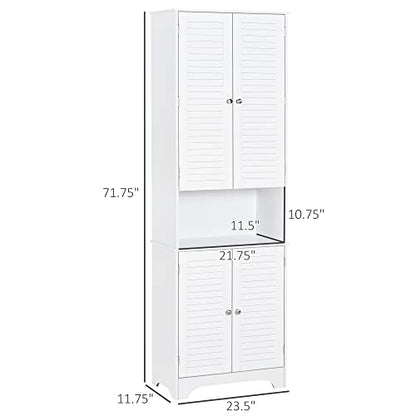 HOMCOM Tall Narrow Bathroom Storage Cabinet with Doors and Shelves, White | Shelf Adjustability, Freestanding, Linen Cabinet - color: White