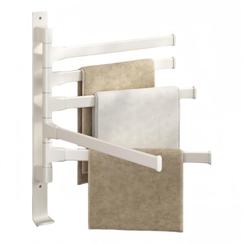 Wall Mounted 180° Swivel Multi-bar Towel Rack Towel Hanging Holder for Bathroom with Hook (White,2-Bar) - color: White, size: 2-Bar
