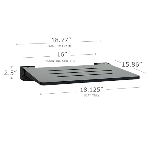 Seachrome 18 inch Silhouette Slimline Folding Wall Mount Shower Bench Seat, Gray Seat with Matte Black Frame - color: Gray Seat With Matte Black Frame