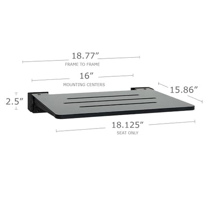 Seachrome 18 inch Silhouette Slimline Folding Wall Mount Shower Bench Seat, Gray Seat with Matte Black Frame - color: Gray Seat With Matte Black Frame