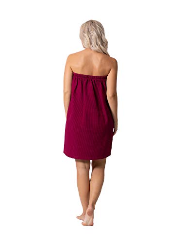Robe Direct Quick Dry, Lightweight Waffle Spa/Bath Wrap with Adjustable Closure & Elastic Top - color: Wine Red, size: Small-Medium
