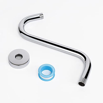 S Shaped Shower Arm, High Rise Shower Head Extension Pipe Standard 1/2" Connection with Flange, Awesome Shower Experience-Stainless Steel Bathroom Accessory(10 Inch S Shape, Chrome Finish) - color: Chrome Finish, style: 10" S Shape