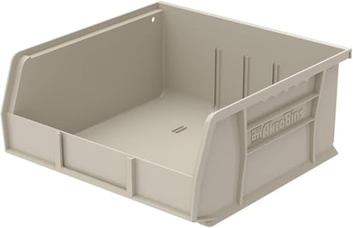 Akro-Mils 30235 AkroBins Plastic Storage Bins, 11"x11"x5", Stone, 6-Pack | Space-Saving Stackable Bins for Garage, Pantry, Craft Organization - color: Stone