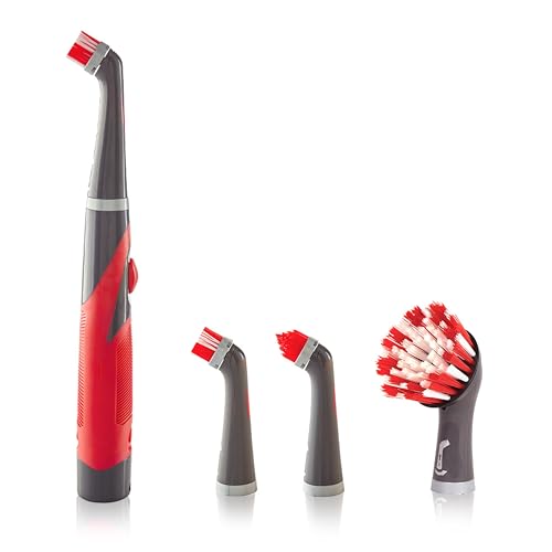 Rubbermaid Reveal Power Scrubber 5-Piece Kit, Cordless Electric Battery Powered Spin Scrub Brush, Water Resistant, for Home/Kitchen/Bathroom/Grout/Tile/Shower/Tub - style: 5-Piece Kit