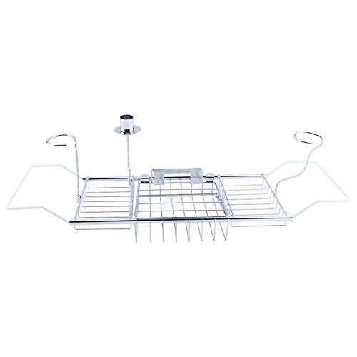 GOTOTOP Stainless Steel Bathtub Caddy Tray with Wine Glass Holder, Adjustable Over Bath Tub Rack, Removable Book Holder