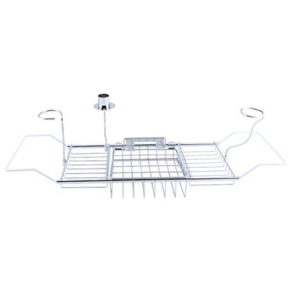 GOTOTOP Stainless Steel Bathtub Caddy Tray with Wine Glass Holder, Adjustable Over Bath Tub Rack, Removable Book Holder