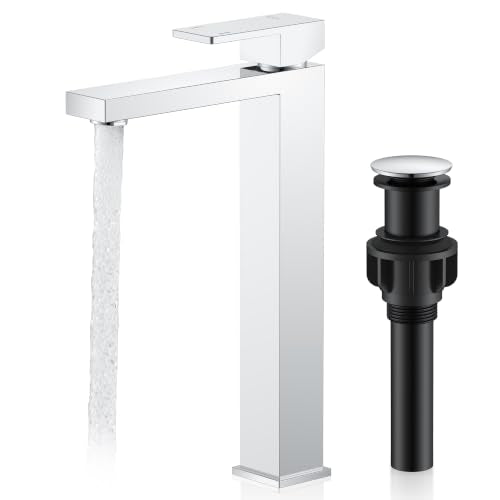 Chrome Vessel Sink Faucet 1 Handle, Tall Bathroom Sink Faucet 1 Hole | Vessel Bowl Faucet with Pop Up Drain & Supply Lines, Lead-Free cUPC & NSF Certified, 1 Hole Faucet for Vanity RV Restroom - color: Chrome, size: Tall
