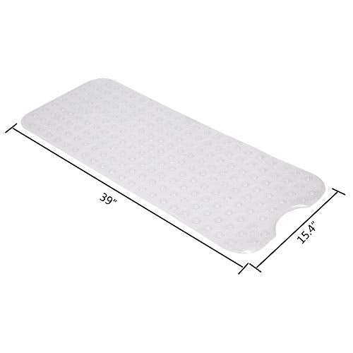 Bath Tub Shower Mat 39 x 15 Inch Non-Slip and Extra Large, Bathtub Mat with Suction Cups, Machine Washable Bathroom Mats with Drain Holes (Transparent)