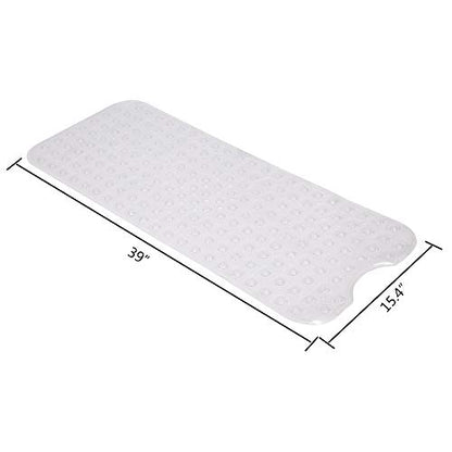 Bath Tub Shower Mat 39 x 15 Inch Non-Slip and Extra Large, Bathtub Mat with Suction Cups, Machine Washable Bathroom Mats with Drain Holes (Transparent)