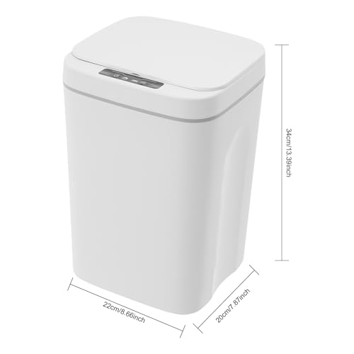 Touchless Motion Sensor Trash Can, 4 Gal Space-Saving Automatic Rectangular Waste Bin, White Garbage Can for Home, Office, Bathroom & Kitchen