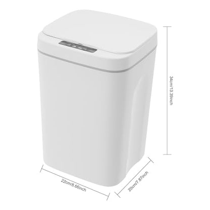 Touchless Motion Sensor Trash Can, 4 Gal Space-Saving Automatic Rectangular Waste Bin, White Garbage Can for Home, Office, Bathroom & Kitchen