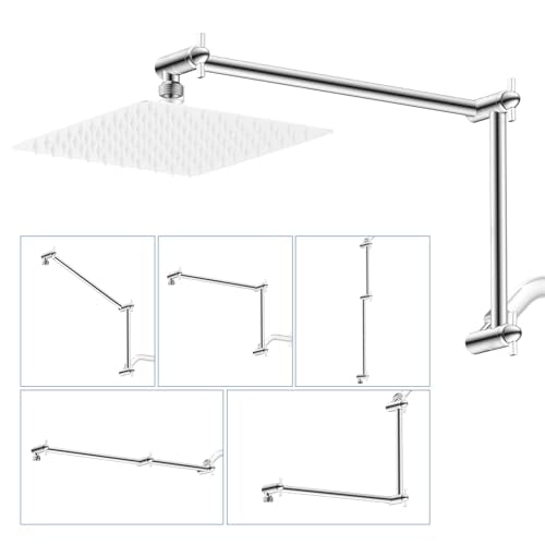 All-Metal 20" Shower Head Extension Arm, G1/2" Universal/Adjustable, Chrome | Flexible Brass Shower Extender Height/Angle Adjustable for Tall People, Stainless Steel Shower Pipe Extended with Lock Joint - color: Chrome, size: 20 Inch