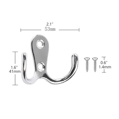 2 Pcs Double Prong Robe Hooks, Dual Coat Hooks Wall Mounted Hanging Clothes for Bathroom Bedroom Door Wall Retro Metal Cloth Hanger Double Coat Hooks with 4 Screws (Sliver) - color: Sliver