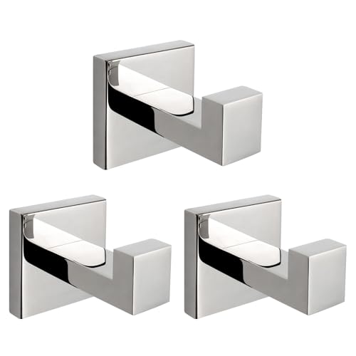 NearMoon Bath Towel Hooks -SUS304 Stainless Steel Square Clothes Robe Hooks Hanger, Heavy Duty Coat Hooks for Bathroom Livingroom Hotel Kitchen Garage, Wall Mounted (3 Pack, Chrome Finish) - color: Chrome Finish