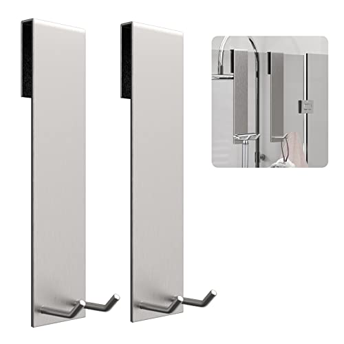 Shower Door Hook, Extended Length Frameless Shower Door Hook (7 Inches), Heavy-Duty Bathrobe Towel Stainless Steel Hook, No Drilling or Adhesive Required, 2-Pack, Silver - color: Silver-SXJ