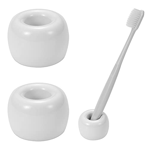 Mini Ceramic Couple Toothbrush Holder, Hand-Made Bathroom Toothbrush Holder, Electric Toothbrush Head Holder and Office Pen Holder 2-Piece Set (White) - color: White