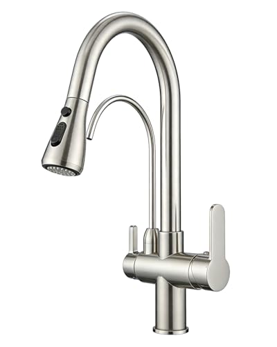 WANFAN Kitchen Faucet with Water Filter Spout, Brushed Nickel | 2 in 1 Pull Down Sink Faucet,NSF Certified Filtered Water Tap,Detachable Deck Plate 1 or 3 Hole,Stainless Steel ﻿ - color: Brushed Nickel