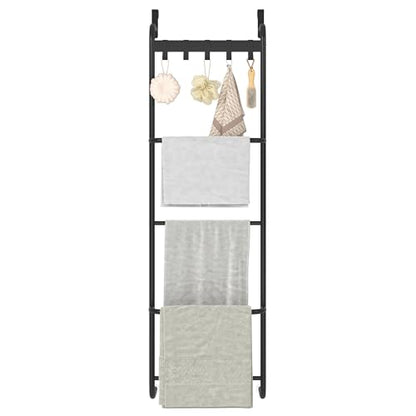 5 Tier Over The Door Towel Racks for Bathroom Wet Towel Drying Rack Clothing Storage Holder with Hooks (Black, 5 Tier) - color: Black