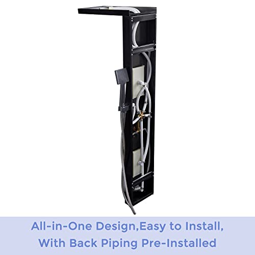 Delavin Multi Fuction Shower Panel, Shower Tower, Rainfall Waterfall Stainless Steel Shower Panel Tower System, Full Body Shower System with Body Jets, Tub Spout, Handheld Shower, Brushed Black | Stainless Steel, Rainfall Waterfall, Body Jets, Tub Spout,