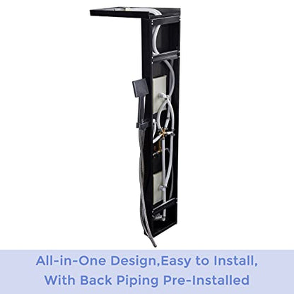 Delavin Multi Fuction Shower Panel, Shower Tower, Rainfall Waterfall Stainless Steel Shower Panel Tower System, Full Body Shower System with Body Jets, Tub Spout, Handheld Shower, Brushed Black | Stainless Steel, Rainfall Waterfall, Body Jets, Tub Spout,