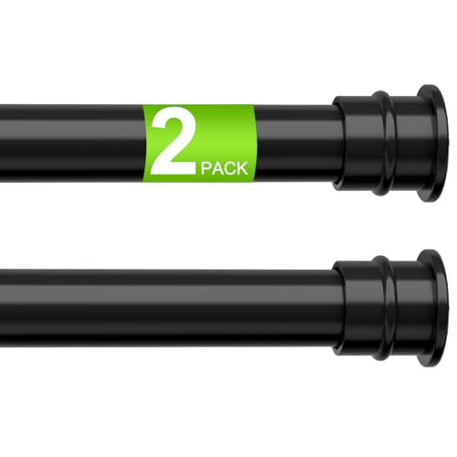 2 Pack No Drill Tension Curtain Rods 28 to 41 Inch Black Small Curtain Rod Adjustable No Drilling for Window,Kitchen,Closet,Doorway,Bedroom - color: Black, size: 28-41inch-2PCS
