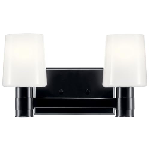 Kichler Adani 2-Light Bathroom Vanity Light, Black | Modern vanity light with opal glass for bathrooms and powder rooms (14.5" x 8.25"), 55175BK - color: Black, size: 14.5"