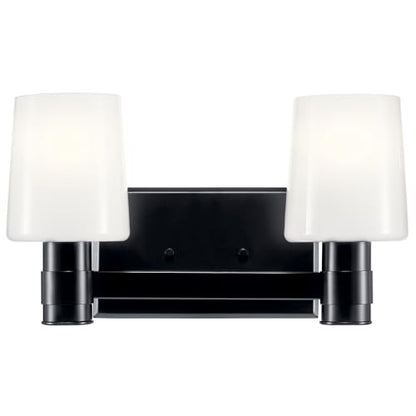 Kichler Adani 2-Light Bathroom Vanity Light, Black | Modern vanity light with opal glass for bathrooms and powder rooms (14.5" x 8.25"), 55175BK - color: Black, size: 14.5"