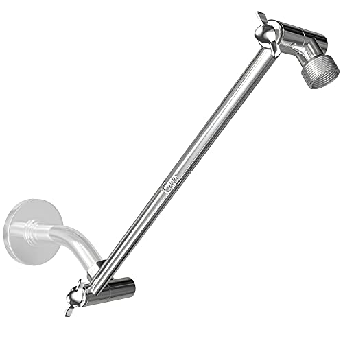 16-Inch Extra Long Shower Extension Arm. Solid Brass. Height/Angle Adjustable With a Unique Locking Gear for a Perfect Position Every time. Holds All Showerhead Sizes. - color: Chrome