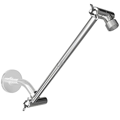 16-Inch Extra Long Shower Extension Arm. Solid Brass. Height/Angle Adjustable With a Unique Locking Gear for a Perfect Position Every time. Holds All Showerhead Sizes. - color: Chrome