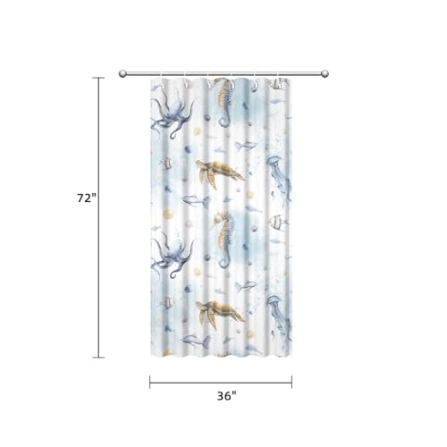 Yeele Ocean Creatures Watercolor Shower Curtain, Turtle Octopus Blue Print Shower Curtain, Waterproof Machine Washable Fabric Bath Curtain 36x72 Inch with Grommets and Hooks - color: Blue 1, size: 36"W x 72"L (Pack of 1)