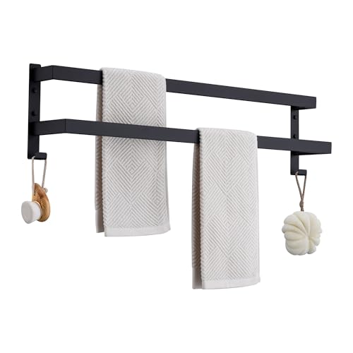 Double Towel Bar Towel Racks for Bathroom, Bath Towel Holders Wall Mount, Stainless Steel Towels Shelves Towel Rail, 2-Tiers (Matte Black, 32 Inches) - color: Matte Black, size: 32 Inches