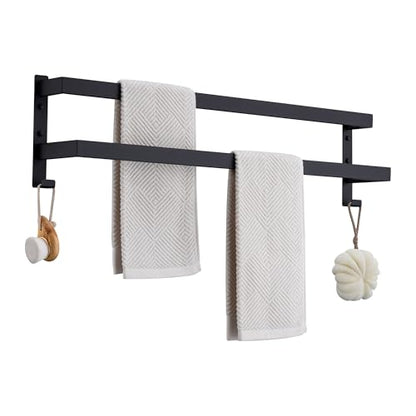 Double Towel Bar Towel Racks for Bathroom, Bath Towel Holders Wall Mount, Stainless Steel Towels Shelves Towel Rail, 2-Tiers (Matte Black, 32 Inches) - color: Matte Black, size: 32 Inches