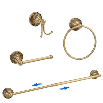 Brass Bathroom Accessory Set, Antique Brass Toilet Paper Holder Towel Ring Hook, Towel Hook Robe Toilet Paper Roll Holder, Rustic Towel Rack Bar Hardware Set Farmhouse Wall Mounted(4 Pieces) - color: Brass 4