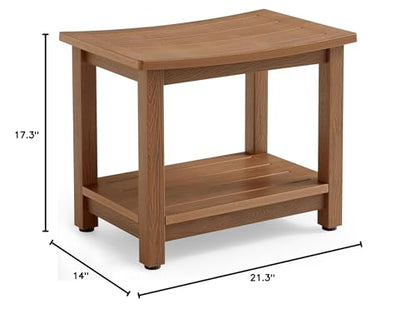 Heavy Duty HDPS Shower Bench Seat Waterproof Shower Stool with Storage | Bath Chair Seat with Adjustable Feet, Anti-Rotting, No-Slip, Space-Save, No Maintenance, 700LBS Load Capacity, Brown - color: Brown, size: L (21.3*14*17.3'')