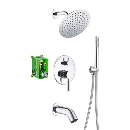 SUMERAIN Rain Shower System with Waterfall Tub Spout, Chrome | Tub Shower Faucet Set, 8 inches Shower Head, Brass Hand Shower, Concealed Box Design, Easy to Maintain and Install - color: Chrome, size: 3 Function