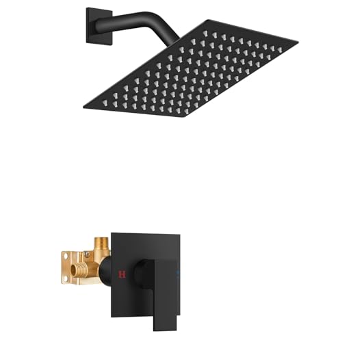 Airuida Shower Faucet Set,8 Inch Shower Valve Kit,Matte Black | Male Threads,Rough-in Valve Shower Trim Kit,Single Handle Control Shower Set - color: Matte Black, size: 8 Inch