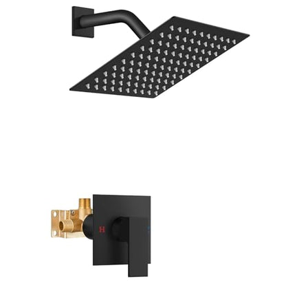 Airuida Shower Faucet Set,8 Inch Shower Valve Kit,Matte Black | Male Threads,Rough-in Valve Shower Trim Kit,Single Handle Control Shower Set - color: Matte Black, size: 8 Inch