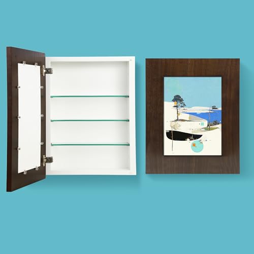 Concealed Medicine Cabinet 14×18 Recessed, Picture Frame Medicine Cabinet, Farmhouse White Wood Frame, 2 Shelves, 100% Handmade, Fully Assembled Wall Niche Insert for Bathroom (Espresso) - color: Caramel(14×18)