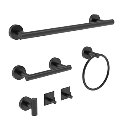 RARXTR 6 PCS Bathroom Hardware Set, Including 16" Hand Towel Bar, Toilet Paper Holder, Towel Ring, Robe Towel Hooks, Bathroom Accessories Kit(Matte Black) - color: Matte Black, size: 6-Piece