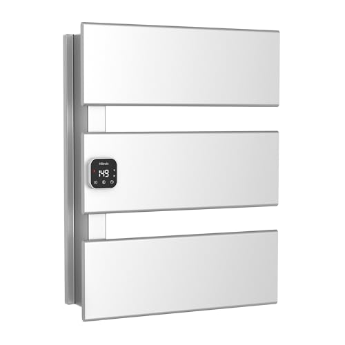L Series Electric Towel Warmer for Bathroom, 3 Panel, Silver | Thermo Control and Timer, Fast Heat in 3 Mins, Dry Towels in 4 hrs, Memory Function, Work with Smart Plug, Left-Wiring - color: Silver, size: 3 Panel