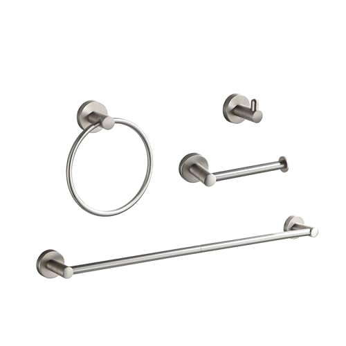 BGL Bathroom Accessory Set Brushed Nickel 4-Pieces Bathroom Towel Rack 24 Inches Adjustable Bathroom Hardware Set - color: Brushed Nickel, size: 4 PIECES