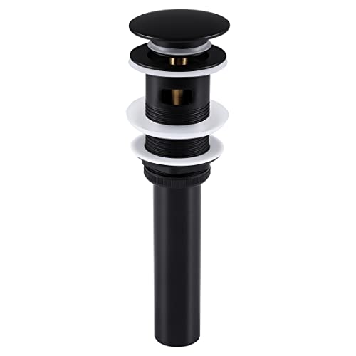 KES Bathroom Sink Drain with Overflow, Pop Up Drain Sink Stopper Matte Black, All Metal Brass and SUS304 Stainless Steel, S2008S62A-BK - color: Matte Black, style: With Overflow (Normal Cap)