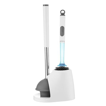 Toilet Brush & Plunger Set - Toilet Bowl Brush and Holder, Refillable Liquid Dispenser Brush - 2 in 1 Silicone Toilet Brush & Plunger Set for Bathroom
