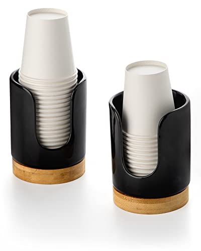 Ceramic Bathroom Cup Holder, 3 oz Dispenser, Black, 2 Pack | Mouthwash Cups Dispenser for Bathroom, Guest Toiletries, Countertop - color: Black, size: Set/2