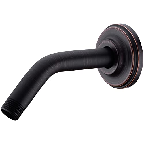 6 Inch Oil Rubbed Bronze Shower Arm and Flange Angled Head Pipe | Stainless Steel Wall Mounted Extension with Brushed ORB Finish, Antique Mediterranean Venetian Gooseneck Curved Shower Neck - color: Oil Rubbed Bronze, style: 6 inch
