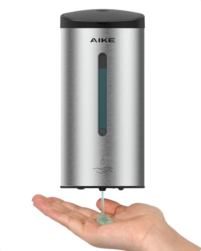 AIKE Automatic Liquid Soap Dispenser,25oz Capacity for Bathroom,Brushed | No-Drill and Screw Wall Mount Install Design for Space-Saving,4*AA batteries(Not Included) Ensure Long Standby,Model AK1205E - color: Brushed Stainless Steel