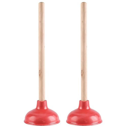 Toilet Plunger Red Heavy Duty Force Cup Rubber with A Long Wooden Handle to Fix Clogged Toilets and Drains, Perfect for Kitchens and Bathrooms (2 pcs) - color: 2 Pcs