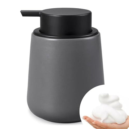 Bosilunlife 12Oz Ceramic Foam Soap Dispenser for Bathroom Kitchen Counter | Premium countertop foam pump creates delicate dense foam, stable desktop placement, Matte Grey - color: Matte Grey
