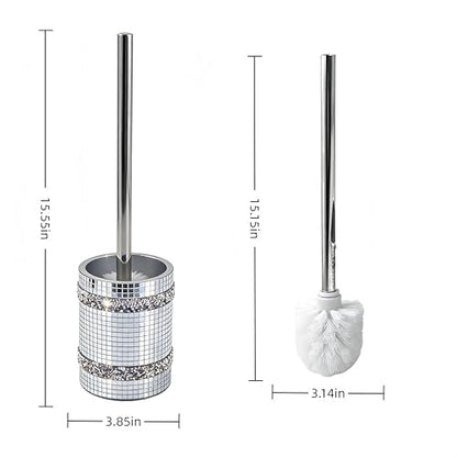 Silver Mosaic Toilet Brush Easy to Clean Household with Holder Set | Modern Style Bathroom Accessories, Equipped With a Sturdy Long Handle, Easy-To-Clean Household Toilet Brush - size: Toilet Brushes Holders